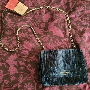 NWT Kate Spade Crossbody Mini-Emelyn in Emerald Quilted Crushed Velvet